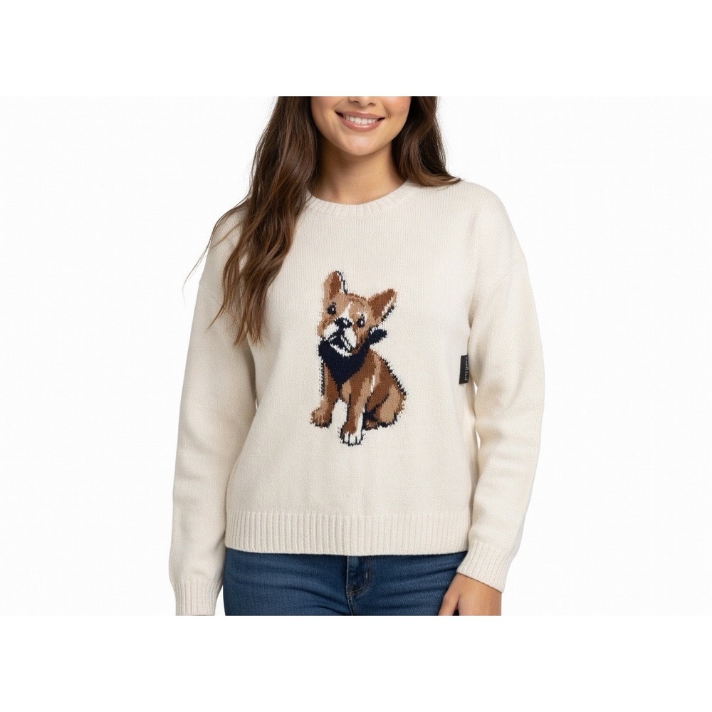Sweet Halo Women's Crewneck Knit sweater Bulldog Size L NWT